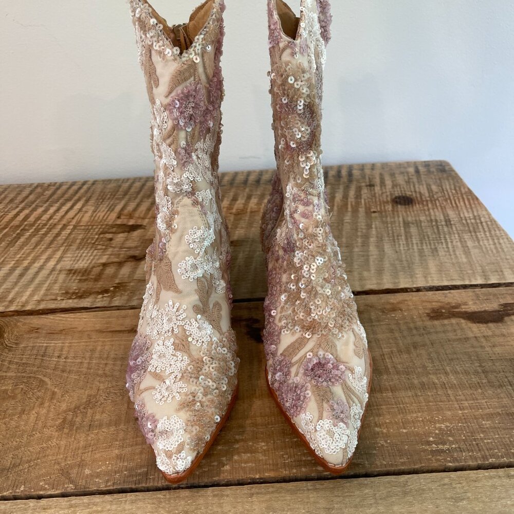 Momo New York Free People Selina Sequin Embroidered Western Boots Size 41 - Picture 6 of 11